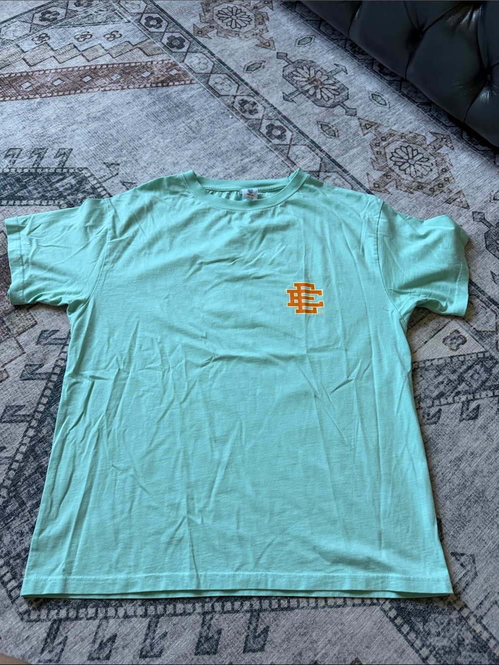 Eric Emanuel Mint Green Short Sleeve Tee with Orange Chest Logo